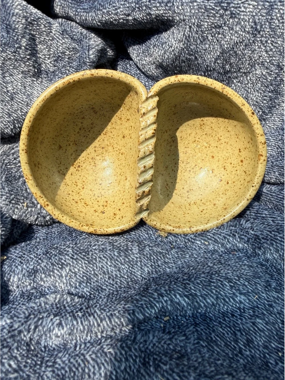 Handcrafted Ceramic Double Bowl with Twisted Divider/Ashtray
